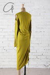 marc le bihan off shoulder pleated dress 2849 E23 ANIS